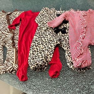 Pottery Barn Kids Red and Animal Print Footies
